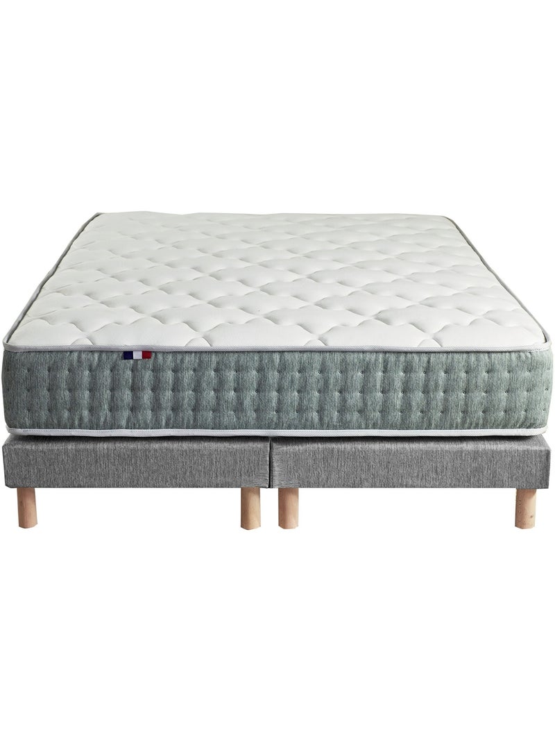 Ensemble + matelas Ressort 7 zones Face Hiver/Eté différente HYGGE Fabriqué en France - Gris chiné Blanc Gris - Kiabi