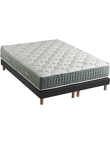 Ensemble + matelas Ressort 7 zones Face Hiver/Eté différente HYGGE Fabriqué en France - Blanc