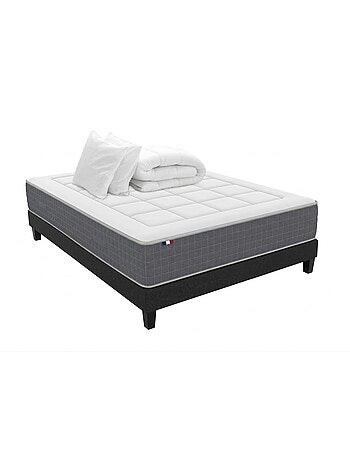 Ensemble Matelas Ressort 7 zones H.28cm + Sommier + couette + oreillers Fabriqué en France MAX