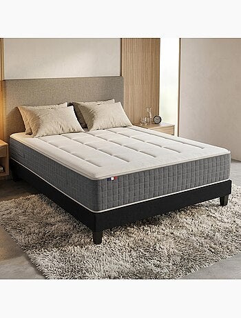 Ensemble Matelas Ressort 7 zones H.28cm + Sommier + couette + oreillers Fabriqué en France MAX