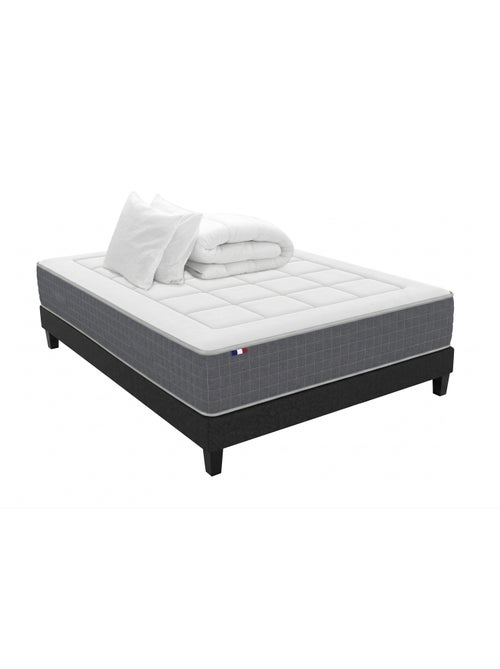 Ensemble Matelas Ressort 7 zones H.28cm + Sommier + couette + oreillers Fabriqué en France MAX - Kiabi Ensemble Matelas Ressort 7 zones H.28cm + Sommier + couette + oreillers Fabriqué en France MAX - Kiabi