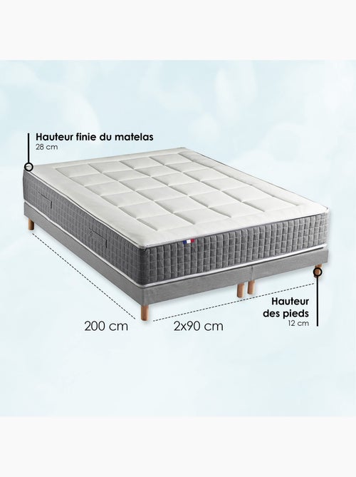 Ensemble Matelas Ressort 7 zones H.28cm + Sommier + couette + oreillers MAX - Gris chiné - Kiabi Ensemble Matelas Ressort 7 zones H.28cm + Sommier + couette + oreillers MAX - Gris chiné - Kiabi