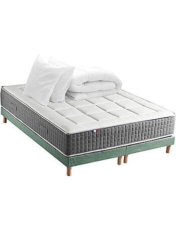 Ensemble Matelas Ressort 7 zones H.28cm + Sommier + couette + oreillers MAX - Gris chiné