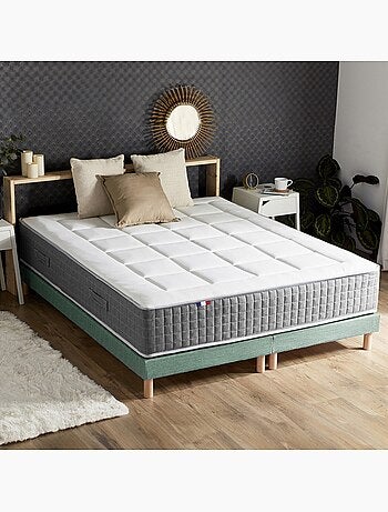 Ensemble Matelas Ressort 7 zones H.28cm + Sommier + couette + oreillers MAX - Gris chiné