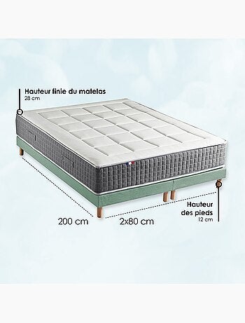 Ensemble Matelas Ressort 7 zones H.28cm + Sommier + couette + oreillers MAX - Gris chiné