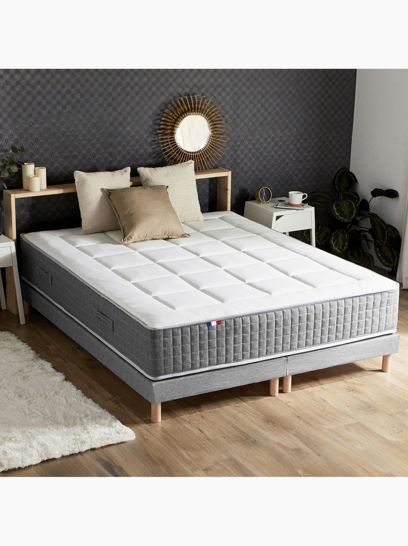 Ensemble Matelas Ressort 7 zones H.28cm + Sommier Fabriqué en France MAX - 2x90 x 200 cm Blanc Bleu - Kiabi