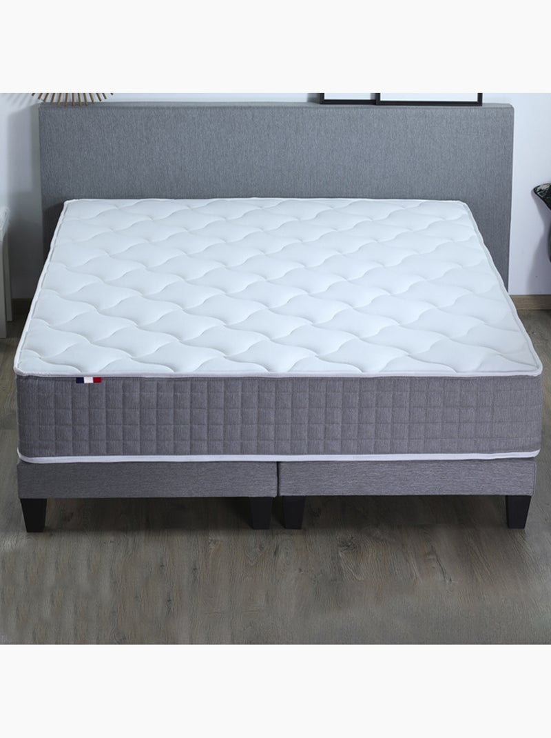Ensemble Matelas Ressort 7 zones H.28cm + Sommier Fabriqué en France MAX - 2x90 x 200 cm Blanc Bleu - Kiabi