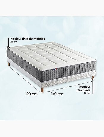 Ensemble Matelas Ressort 7 zones H.28cm + Sommier Fabriqué en France MAX - Sommier - Blanc