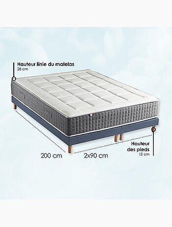 Ensemble Matelas Ressort 7 zones H.28cm + Sommier Fabriqué en France MAX - Sommier - Blanc