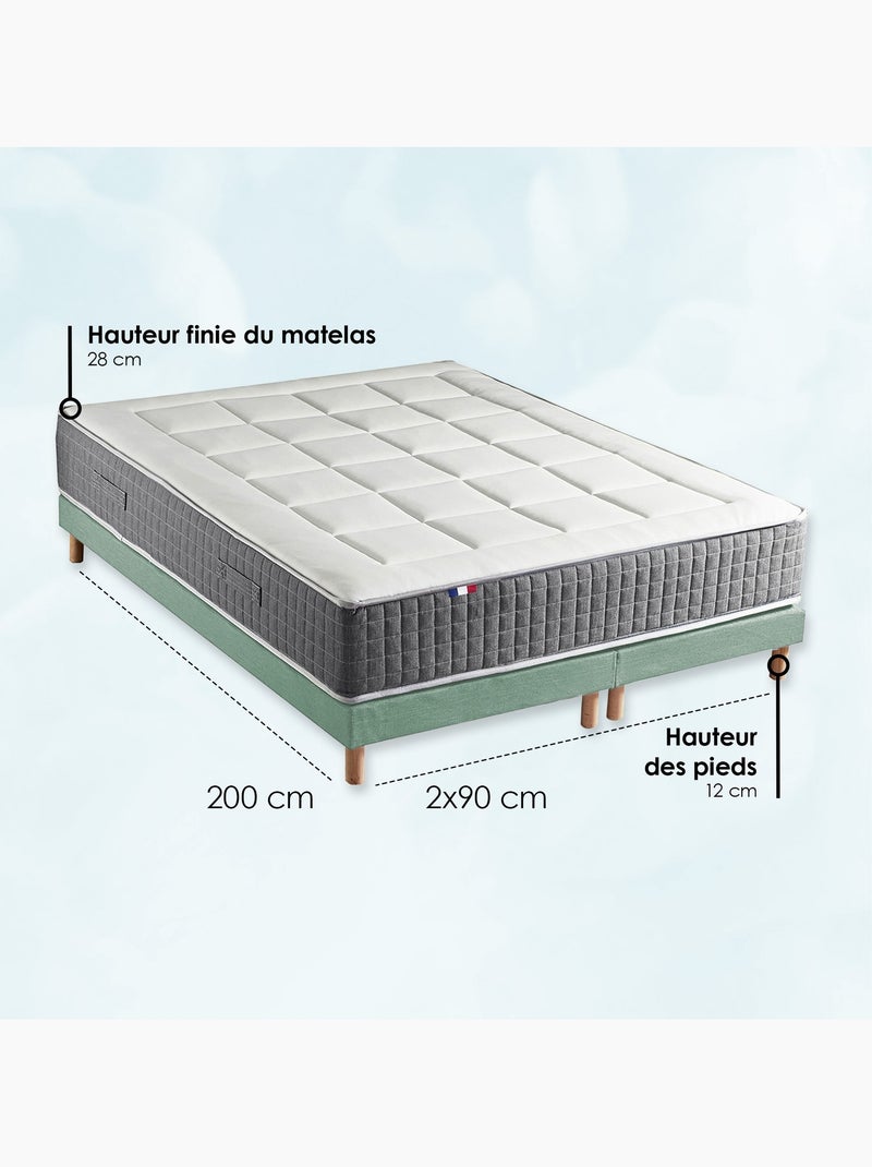 Ensemble Matelas Ressort 7 zones H.28cm + Sommier Fabriqué en France MAX - Sommier - Vert celadon Blanc Vert - Kiabi
