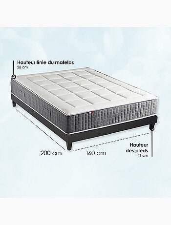 Ensemble Matelas Ressort 7 zones H.28cm + Sommier Fabriqué en France MAX