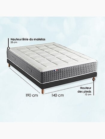Ensemble Matelas Ressort 7 zones H.28cm + Sommier Fabriqué en France MAX