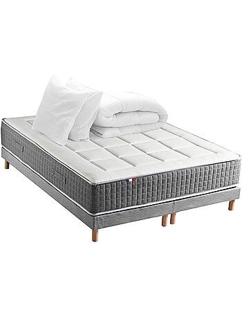 Ensemble Matelas Ressort 7 zones H.30cm + Sommier + couette + oreillers Fabriqué en France MAX