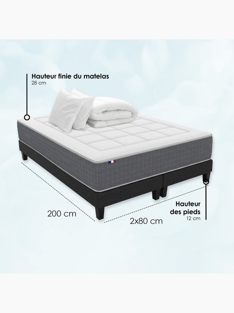 Ensemble Matelas Ressort 7 zones H.30cm + Sommier + couette + oreillers Fabriqué en France MAX Blanc Bleu - Kiabi