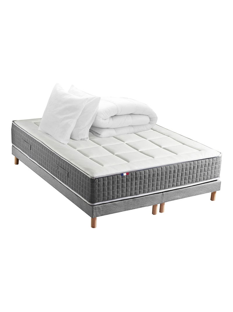 Ensemble Matelas Ressort 7 zones H.30cm + Sommier + couette + oreillers Fabriqué en France MAX Blanc - Kiabi