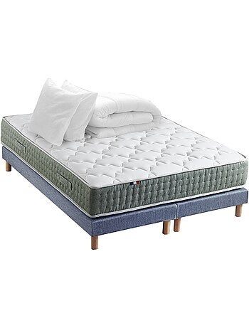 Ensemble matelas Ressort 7 zones HYGGE + Sommier + couette + oreillers Fabriqué en France - Noir