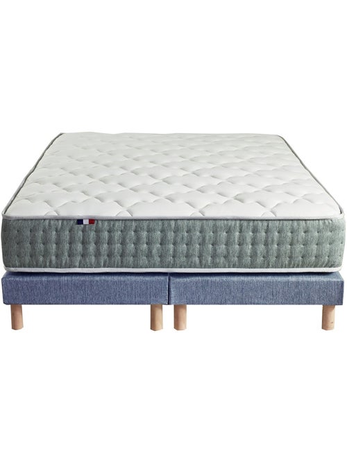 Ensemble matelas Ressort 7 zones HYGGE + Sommier + couette + oreillers Bleu denim - Kiabi Ensemble matelas Ressort 7 zones HYGGE + Sommier + couette + oreillers Bleu denim - Kiabi