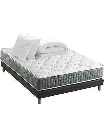Ensemble matelas Ressort 7 zones HYGGE + Sommier + couette + oreillers Fabriqué en France - Noir