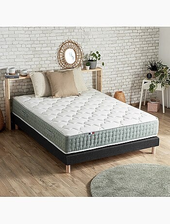 Ensemble matelas Ressort 7 zones HYGGE + Sommier + couette + oreillers Fabriqué en France - Noir