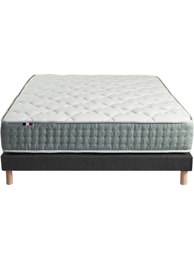 Ensemble matelas Ressort 7 zones HYGGE + Sommier + couette + oreillers Fabriqué en France - Noir gris anthracite - Kiabi