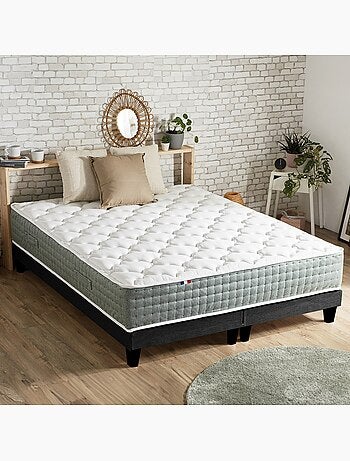 Ensemble matelas Ressort 7 zones HYGGE + Sommier + couette + oreillers Gris chiné
