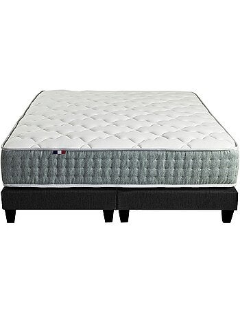 Ensemble matelas Ressort 7 zones HYGGE + Sommier + couette + oreillers Gris chiné