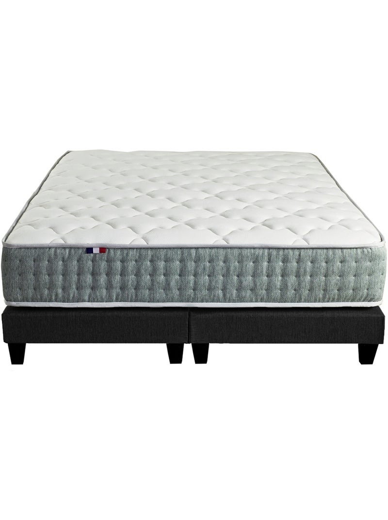 Ensemble matelas Ressort 7 zones HYGGE + Sommier + couette + oreillers Fabriqué en France - Noir gris anthracite - Kiabi