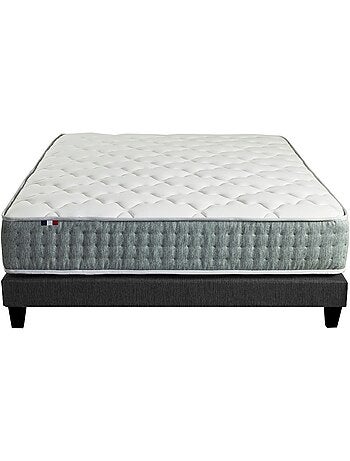 Ensemble matelas Ressort 7 zones HYGGE + Sommier + couette + oreillers Fabriqué en France - Noir