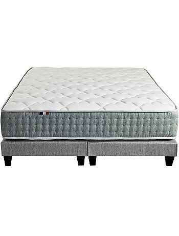 Ensemble matelas Ressort 7 zones HYGGE + Sommier + couette + oreillers Gris chiné