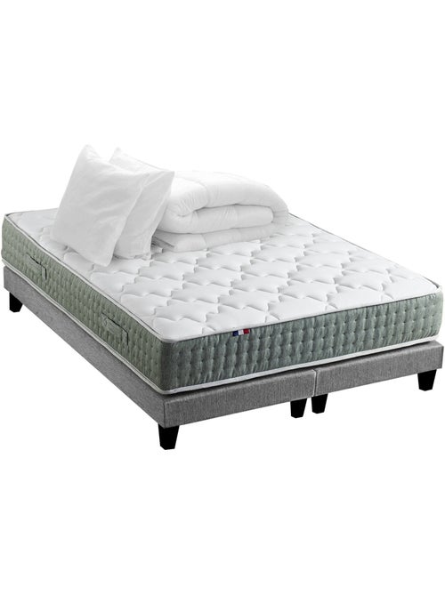 Ensemble matelas Ressort 7 zones HYGGE + Sommier + couette + oreillers Gris chiné - Kiabi Ensemble matelas Ressort 7 zones HYGGE + Sommier + couette + oreillers Gris chiné - Kiabi