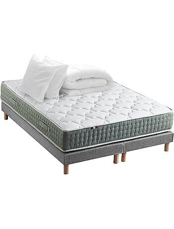 Ensemble matelas Ressort 7 zones HYGGE + Sommier + couette + oreillers Fabriqué en France - Noir