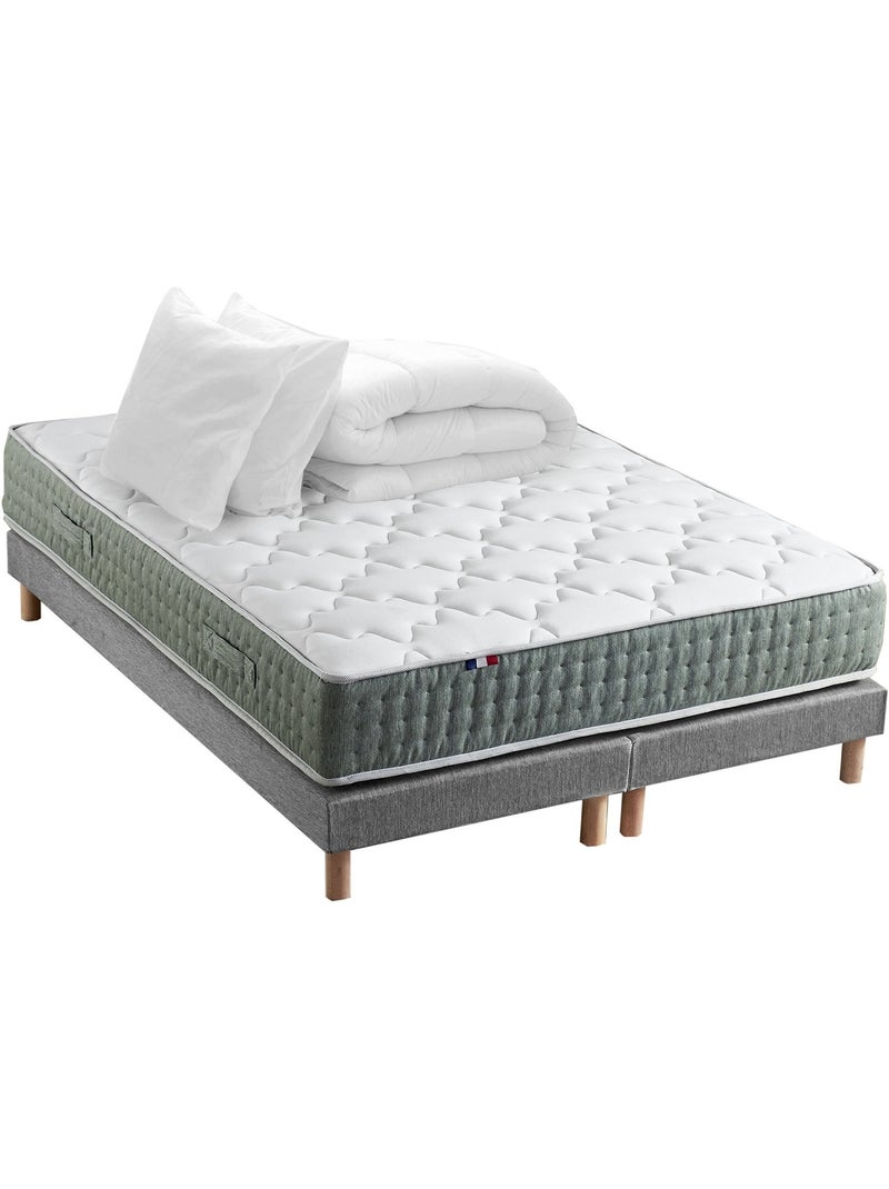 Ensemble matelas Ressort 7 zones HYGGE + Sommier + couette + oreillers Gris chiné Blanc Gris - Kiabi