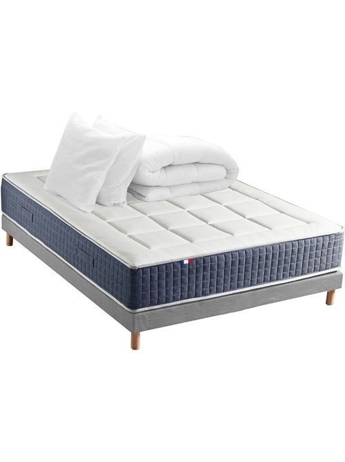 Ensemble matelas ressort 7 zones KING STYLE, mémoire de forme, sommier, couette, oreillers - Gris é - Kiabi Ensemble matelas ressort 7 zones KING STYLE, mémoire de forme, sommier, couette, oreillers - Gris é - Kiabi
