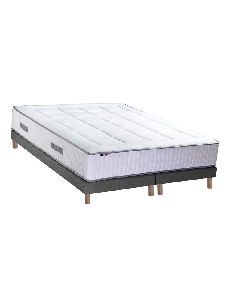 Ensemble Matelas Ressort 7 zones + Mémoire de forme + Sommier BELLAGIO 2 Fabriqué en France Gris Blanc - Kiabi