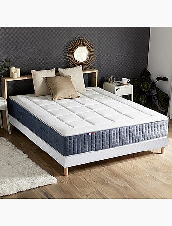 Ensemble Matelas Ressort 7 zones + Mémoire de forme + Sommier + couette + oreillers - Blanc
