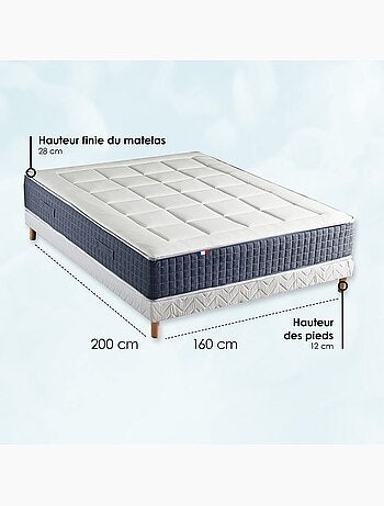 Ensemble Matelas Ressort 7 zones + Mémoire de forme + Sommier + couette + oreillers - Blanc