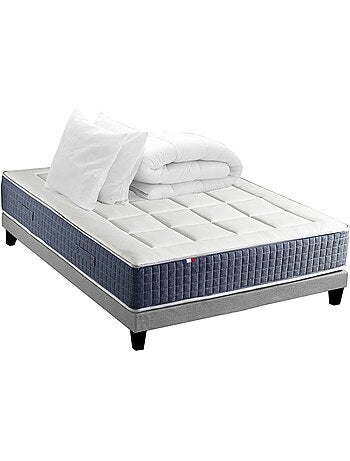 Ensemble Matelas Ressort 7 zones + Mémoire de forme + Sommier + couette + oreillers - Noir