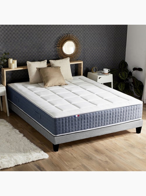 Ensemble Matelas Ressort 7 zones + Mémoire de forme + Sommier + couette + oreillers - Gris chiné - Kiabi Ensemble Matelas Ressort 7 zones + Mémoire de forme + Sommier + couette + oreillers - Gris chiné - Kiabi