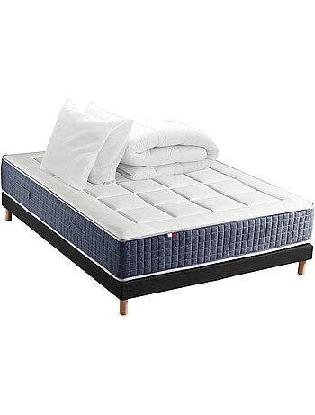 Ensemble Matelas Ressort 7 zones + Mémoire de forme + Sommier + couette + oreillers - Blanc