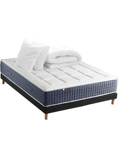 Ensemble Matelas Ressort 7 zones + Mémoire de forme + Sommier + couette + oreillers - Noir - Kiabi Ensemble Matelas Ressort 7 zones + Mémoire de forme + Sommier + couette + oreillers - Noir - Kiabi
