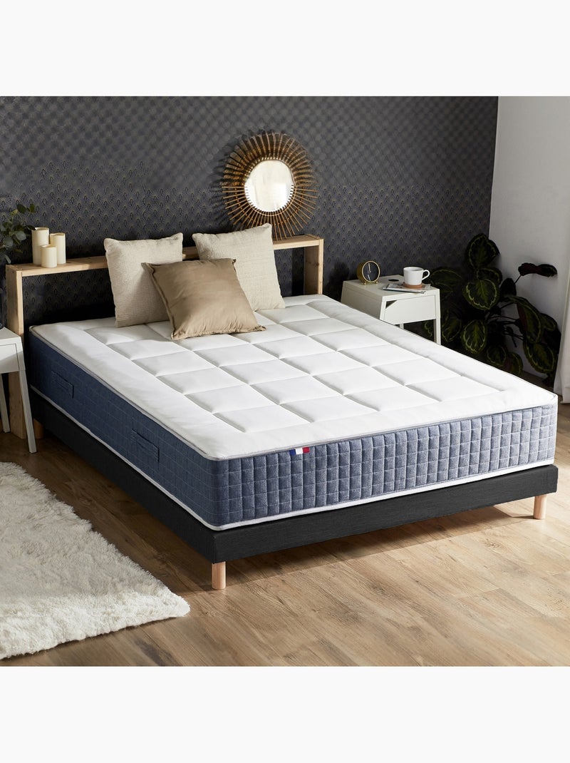 Ensemble Matelas Ressort 7 zones + Mémoire de forme + Sommier + couette + oreillers - Noir gris anthracite - Kiabi