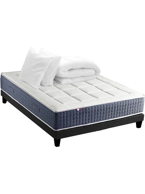 Ensemble Matelas Ressort 7 zones + Mémoire de forme + Sommier + couette + oreillers - Noir - Kiabi Ensemble Matelas Ressort 7 zones + Mémoire de forme + Sommier + couette + oreillers - Noir - Kiabi