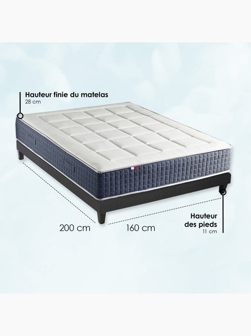 Ensemble Matelas Ressort 7 zones + Mémoire de forme + Sommier + couette + oreillers - Noir - Kiabi Ensemble Matelas Ressort 7 zones + Mémoire de forme + Sommier + couette + oreillers - Noir - Kiabi