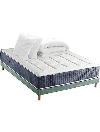 Ensemble matelas ressort 7 zones , mémoire de forme, sommier, couette, oreillers - Vert celadon