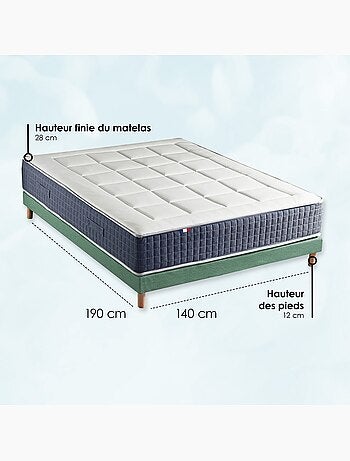 Ensemble matelas ressort 7 zones , mémoire de forme, sommier, couette, oreillers - Vert celadon