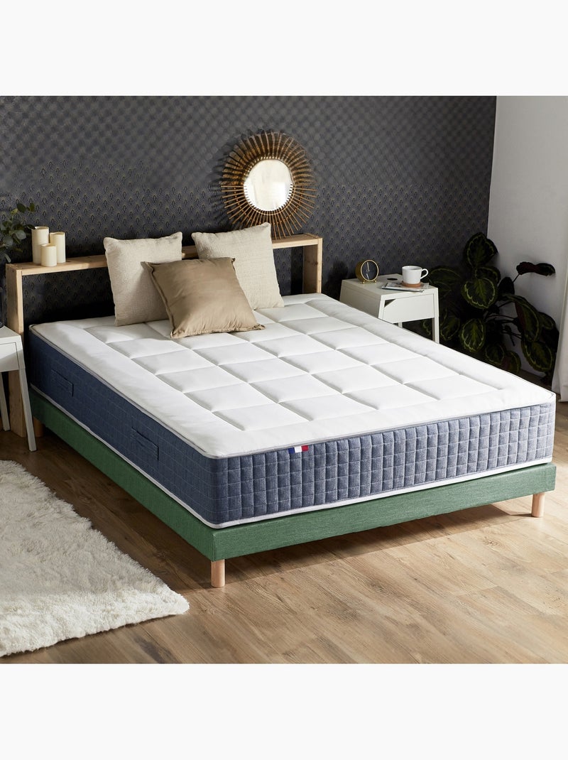 Ensemble matelas ressort 7 zones , mémoire de forme, sommier, couette, oreillers - Vert celadon Blanc Vert - Kiabi