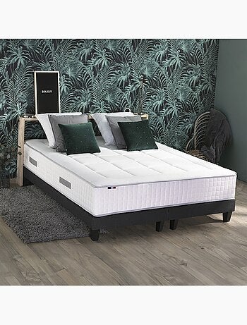 Ensemble Matelas Ressort 7 zones + Mémoire de forme + Sommier + couette + oreillers BELLAGIO