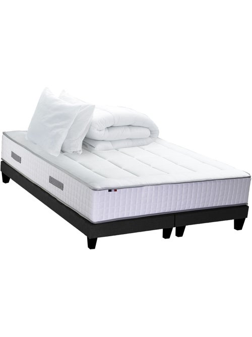 Ensemble Matelas Ressort 7 zones + Mémoire de forme + Sommier + couette + oreillers BELLAGIO - Kiabi Ensemble Matelas Ressort 7 zones + Mémoire de forme + Sommier + couette + oreillers BELLAGIO - Kiabi