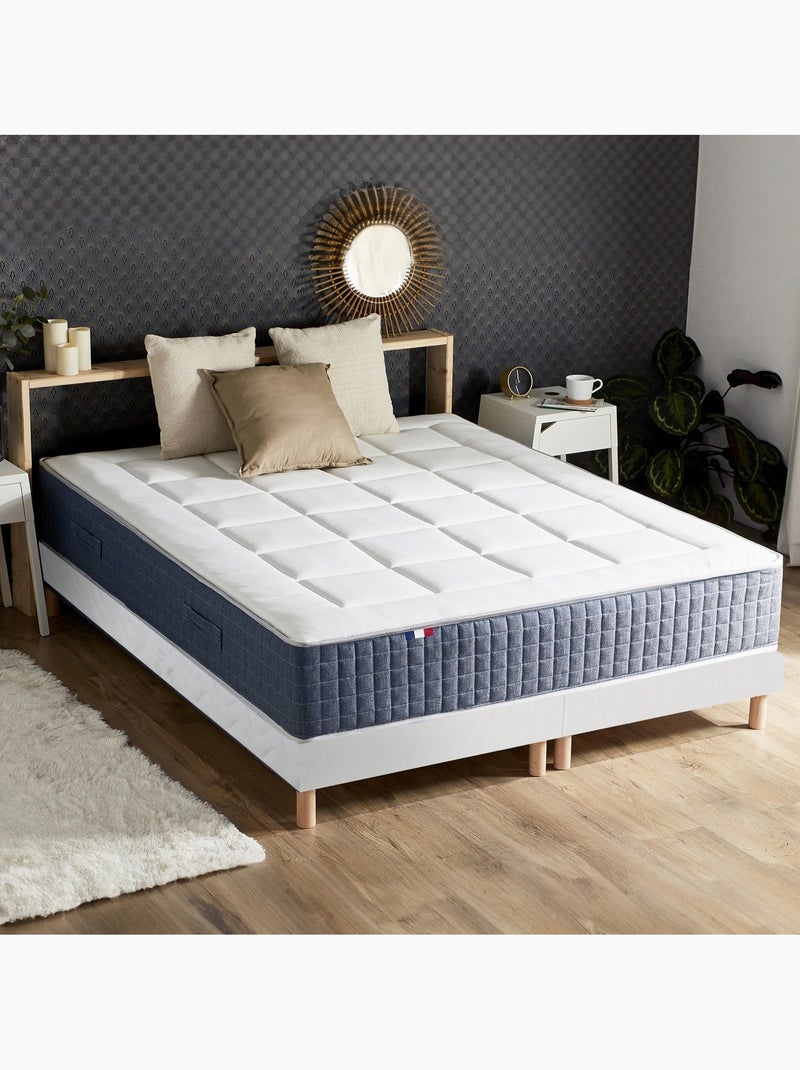 Ensemble Matelas Ressort 7 zones + Mémoire de forme + Sommier KING STYLE Fabriqué en France - Blanc Blanc Bleu - Kiabi