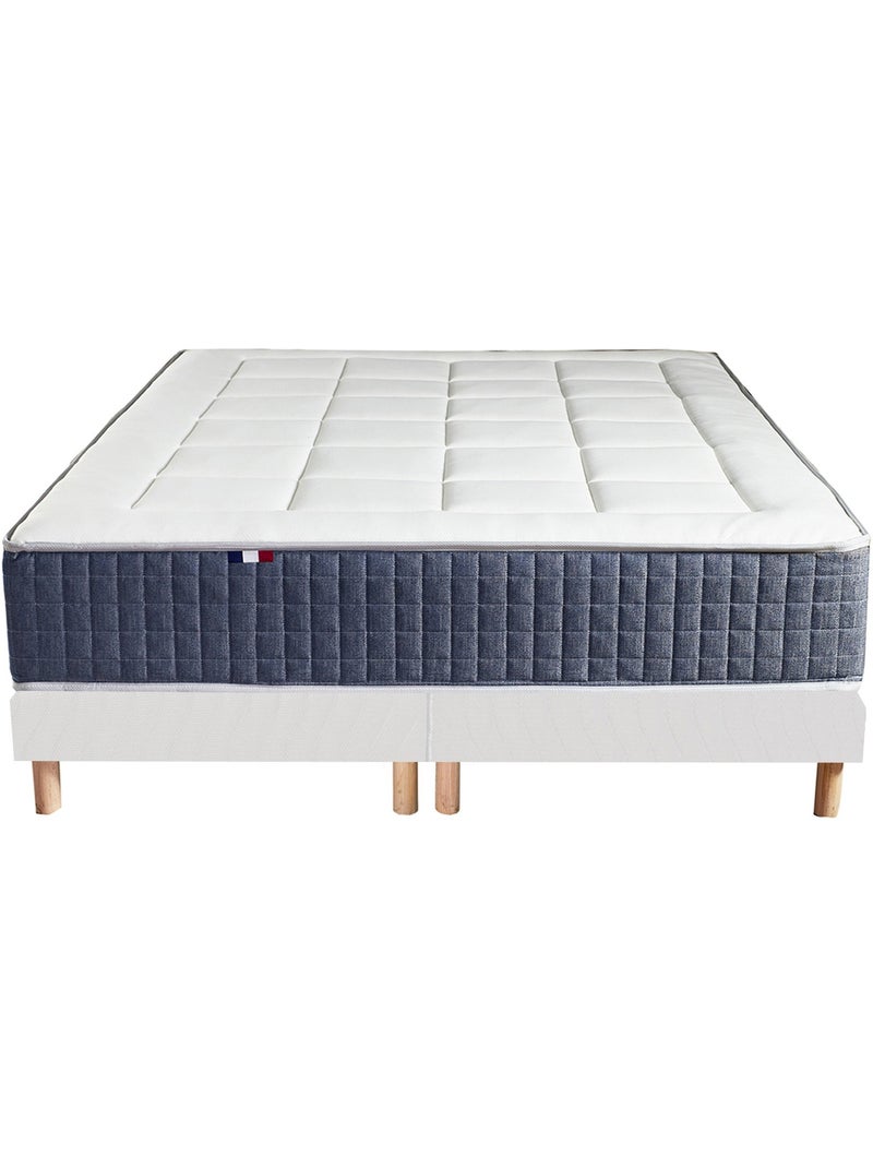 Ensemble Matelas Ressort 7 zones + Mémoire de forme + Sommier KING STYLE Fabriqué en France - Blanc Blanc Bleu - Kiabi